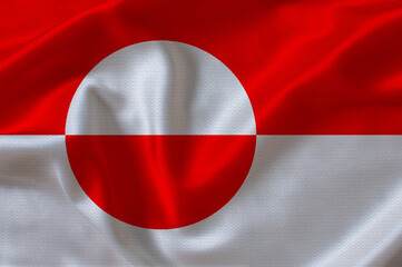 Close up of flag of Greenland with cloth texture. Greenland flag with fabric texture waving © YanlethRivera