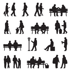 People Silhouettes Set &ndash; Men, Women and Families in Daily Life Activities