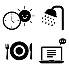Daily Activities Icon Set Vector Design Glyph Template	