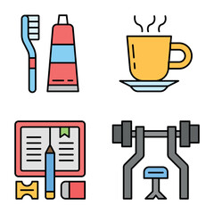 Daily Activities Icon Set Vector Design Template	