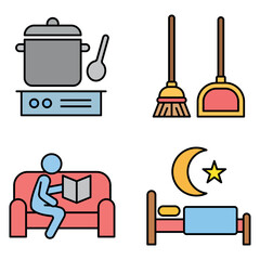 Daily Activities Icon Set Vector Design Template	