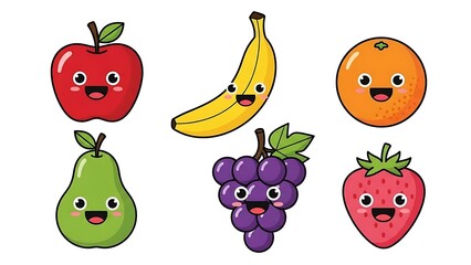 Cartoon fruits with smiling faces.