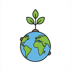 A vibrant illustration of a growing plant atop planet earth