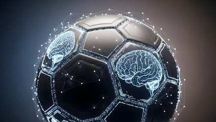 Artificial Intelligence Concept Soccer Ball with Digital Brain Network