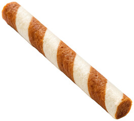 Soft, plush, cylindrical giraffe-patterned pillow with a realistic fur texture and warm brown and beige coloration, is diagonally positioned against a chaotic,, isolated on transparent background.