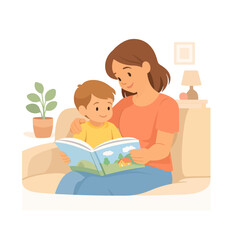 Mother and Child Reading a Storybook Together at Home