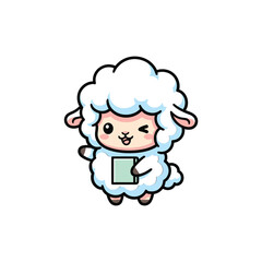 Fototapeta premium Cartoon Sheep Holding a Book Illustration