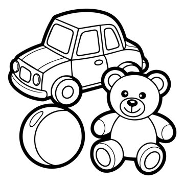 toy car and taddy in a white background art