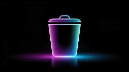 A vibrant neon glow illuminates a cylindrical container with a lid set against a dark reflective background