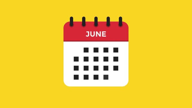 June calendar icon animation modern flat scheduling visual ProRes alpha channel 60fps