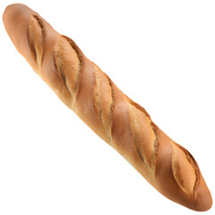 Fresh Golden Baguette Bread Loaf with Crispy Crust and Slit Scores, Isolated View on transparent background