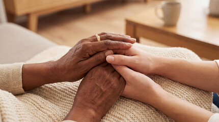 Black grandmother holding hands with her young caucasian granddaughter