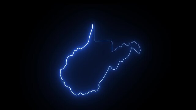  This video neon glowing West Virginia map animated. Glowing neon West Virginia map, black Background Effect 4K Video.