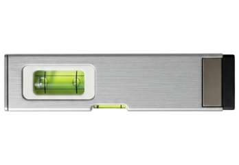 Silver metal spirit level tool for precise measurement and balance on a transparent background