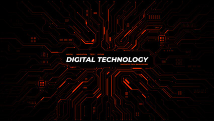 Red circuit board background with central text space. Digital tech pattern showcasing electronic connections and futuristic design for modern presentations. Digital vector background