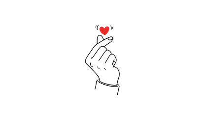 hand with heart, Minimalist line art illustration of a hand making a finger-heart gesture