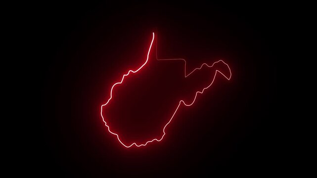 This video neon glowing West Virginia map animated. Glowing neon West Virginia map, black Background Effect 4K Video.