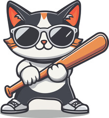 A cute black kitten and a white puppy playing together as funny cartoon character illustrations in this sweet domestic pet vector art graphic isolated on white