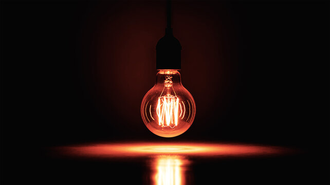 Glowing vintage light bulb with reflection on dark background representing idea, innovation and creativity concept - Powered by Adobe
