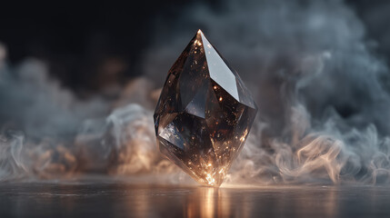 smoky quartz crystal floating