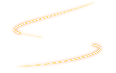 Abstract dynamic glowing orange yellow light streaks with red edges design, isolated on transparent background.