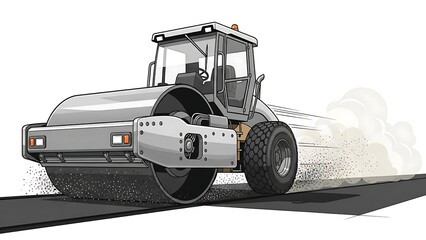 Road roller machine in action on asphalt construction site