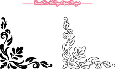 Vintage Corner Vector, Decorative Vintage Corner Vector Design, Elegant Floral Corner Ornament Illustration, Retro Style Decorative Corner Frame
