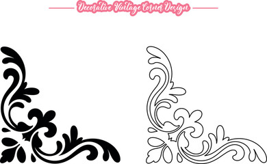 Vintage Corner Vector, Decorative Vintage Corner Vector Design, Elegant Floral Corner Ornament Illustration, Retro Style Decorative Corner Frame
