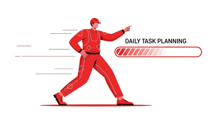 Man in Red Outfit Planning Daily Tasks with Progress Bar