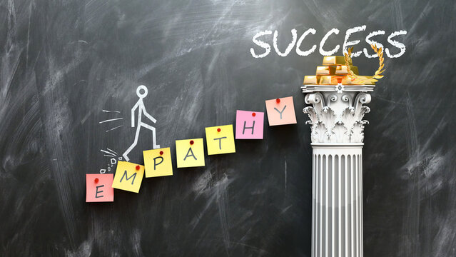 Empathy leads to Success - a metaphor showing empathy as a fundament that is essential for success. Symbolizes the importance of empathy and cause and effect relationship. ,3d illustration
