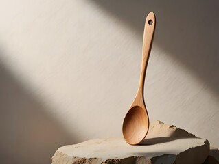 Wooden spoon on a rock with natural light