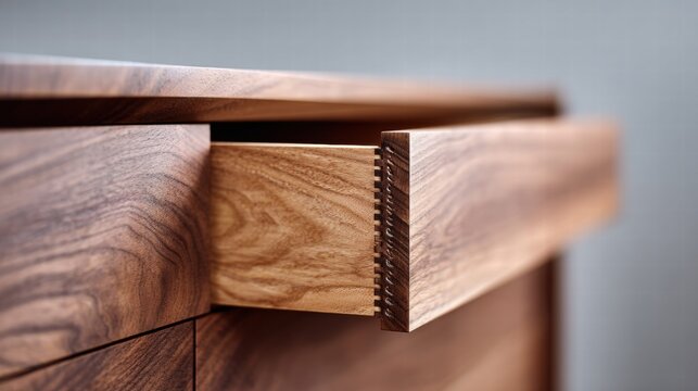 Wooden drawer detail with dovetail joints