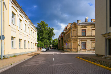 Fototapeta premium Brick buildings in the Old Town of Ventspils on the west coast of Latvia in the Baltic Sea