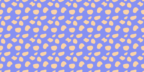 Vector seamless pattern with chaotic spots, dots, randomly scattered small shapes. Simple funky terrazzo texture. Stylized animal skin print. Abstract vivid colorful background. Repeated geo design