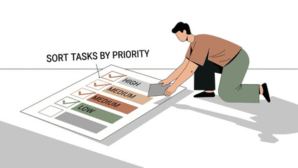 Man Organizing Tasks by Priority on Checklist