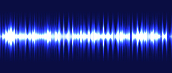 Dark blue vector background with neon voice lines. Uneven glow abstract tech backdrop. Musical wave oscillation. Sound visualization.