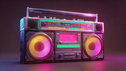 Fototapeta premium Retro boombox with neon colors and futuristic design