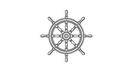 Obraz premium Traditional wooden ship steering wheel is rendered in clear black line art ideal for various maritime or nautical theme designs.