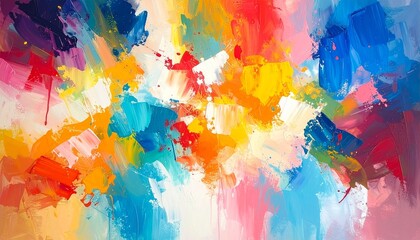 Abstract painting with vibrant multicolor brushstrokes and dynamic texture