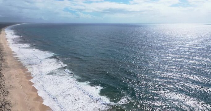 Aerial Drone Shot of Atlantic Ocean and Pristine Sandy Beach Near Comporta, Portugal