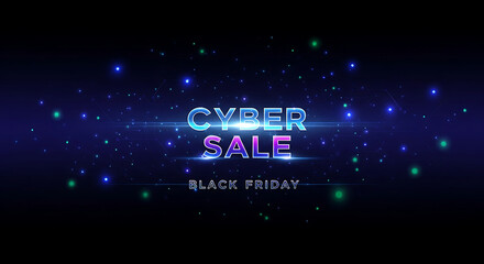 Obraz premium A Dynamic and Futuristic Cyber Sale Black Friday Promotional Banner with Digital Elements