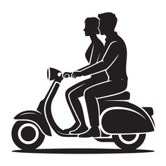 Couple Riding Scooter Silhouette Vector Illustration For Transportation Travel Adventure And Romance Concepts Isolated On Transparent Background
