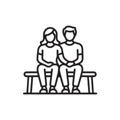 Couple Sitting Together On Bench Vector Line Art Illustration For Love Relationship Romance And Dating Concepts Isolated On Transparent Background