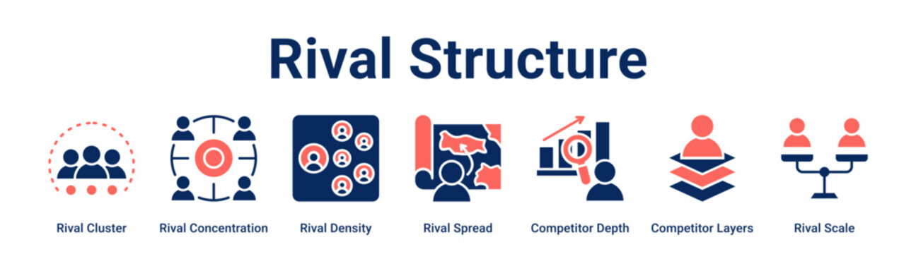 Rival Structure web banner icon vector illustration concept for business with icon of Rival Cluster, Rival Concentration, Rival Density, Rival Spread, Competitor Depth, Competitor Layers.