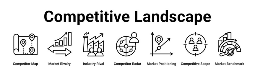Competitive Landscape web banner icon vector illustration concept for business with icon of Competitor Map, Market Rivalry, Industry Rival, Competitor Radar, Market Positioning, Competitive Scope.