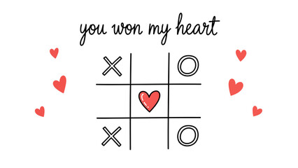 Valentine Tic Tac Toe with Heart in the Center and X O Symbols – Cute Love Vector Illustration