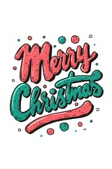 Festive "Merry Christmas" Hand-Lettered Typography in a Playful Bubbly Style with Vibrant Red and Teal Colors, Dotted Texture, and a Clean White Background, perfect for holiday greetings.