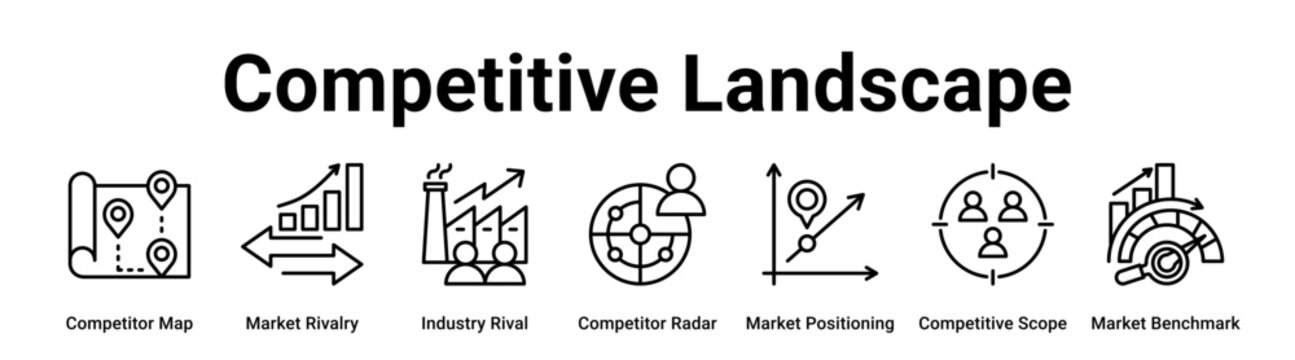 Competitive Landscape web banner icon vector illustration concept for business with icon of Competitor Map, Market Rivalry, Industry Rival, Competitor Radar, Market Positioning, Competitive Scope.
