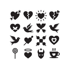Love heart vector icon set romantic design elements valentine s day silhouette collection wedding decor symbol amour affection shape graphic