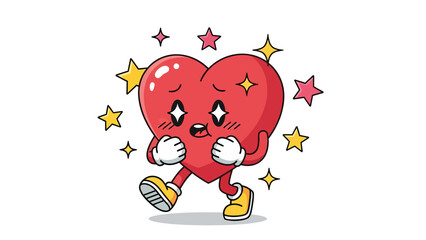Fototapeta premium Cute Heart Character with Stars and Sparkles